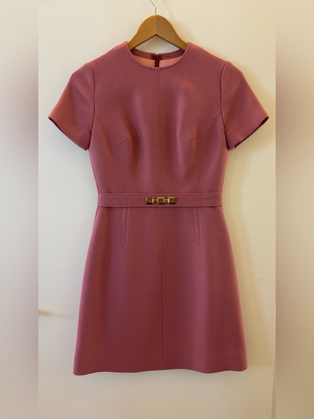 Vintage 60s Mod Dusty Rose Pink Tailored Dress Gold Hardware